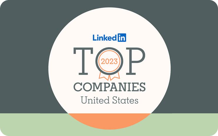 Graphic that includes the LinkedIn logo, and copy that reads “Top 2023 Companies United States”.