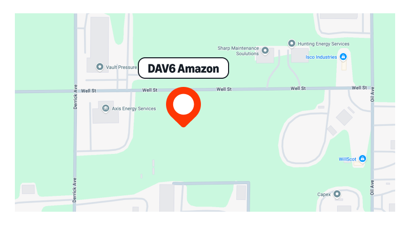 Map showing the location of the DAV6 Amazon delivery station on Well St, Williston, ND