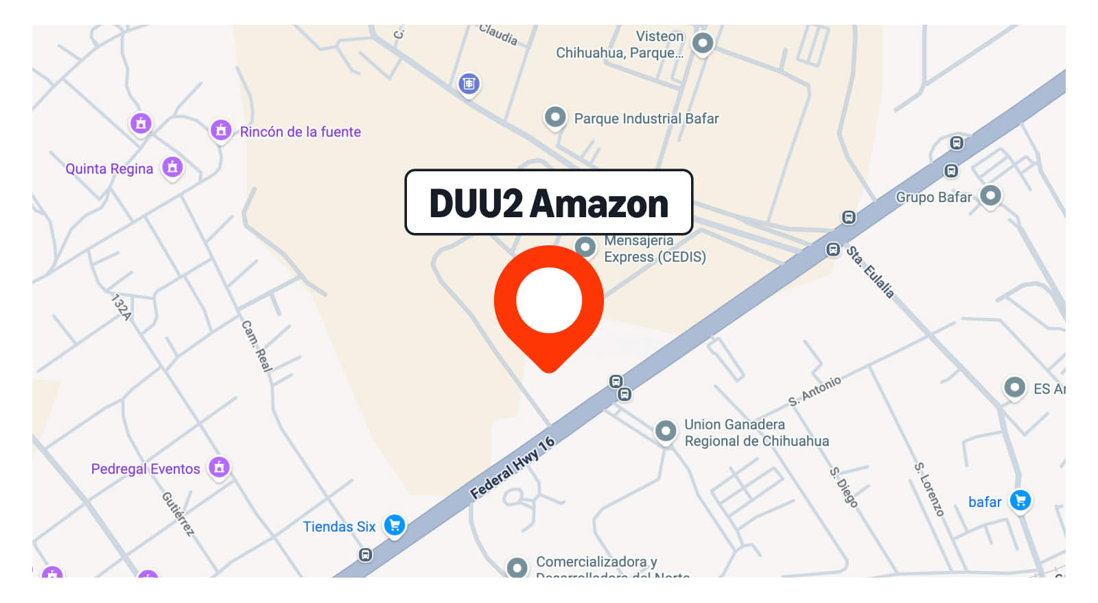 Mapa con un pin rojo mostrando la ubicación de DUU2