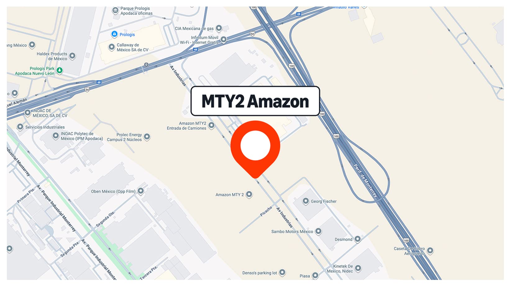 Mapa mostrando la ubicación de Amazon MTY2