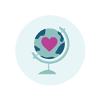 Icon of earth globe with a heart in the middle