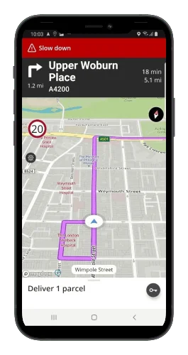 Screenshot of the Amazon Flex app with a delivery station route