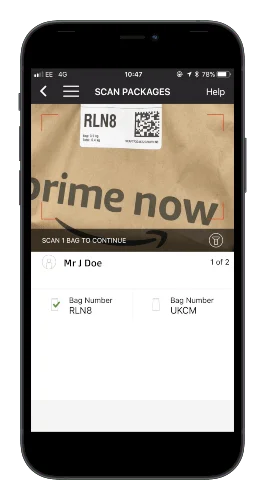 Screenshot of the Amazon Flex app scanning a package during collection