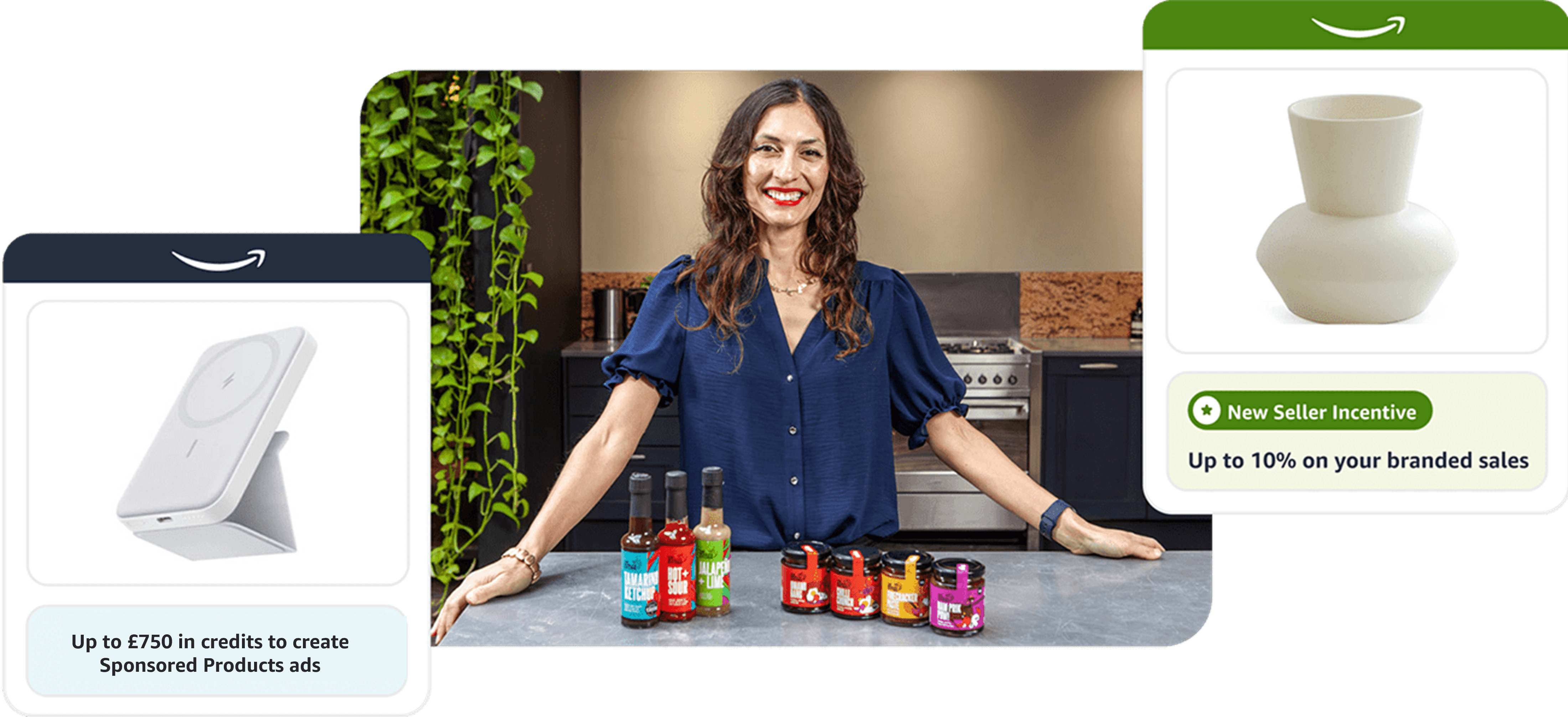 Business owner posing with products in a kitchen