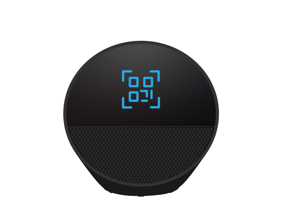 An Echo Spot with a QR code on the screen