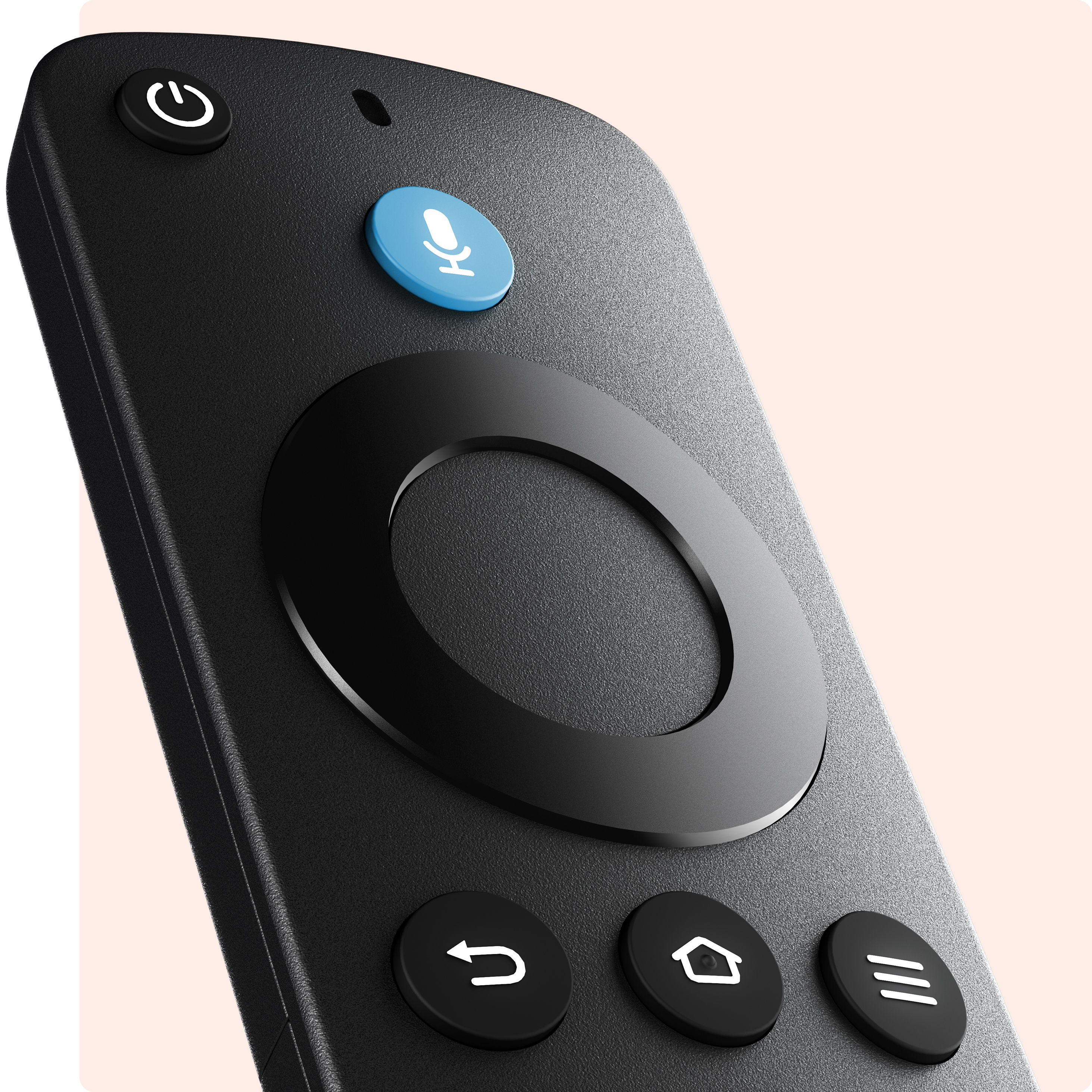 A large close-up of the Alexa Voice Remote pops out of a pink background.