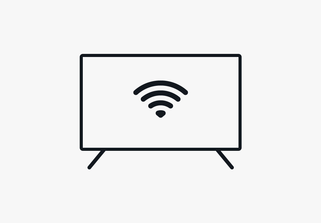 NWE2Y2IyMmMt. CB578434902 Illustration eines HDTV mit einem WLAN-Symbol, das vom Rand des Fernsehbildschirms eingerahmt wird.