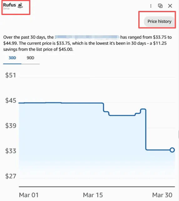 30 天的歷史價格記錄浮動圖
