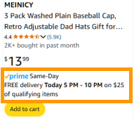 Amazon Prime Same-Day 標識（MEINICY 商品詳情頁）
