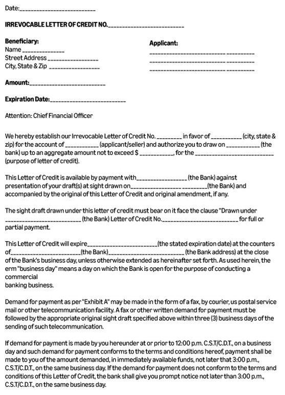 Template of an irrevocable LC Template of an irrevocable LC