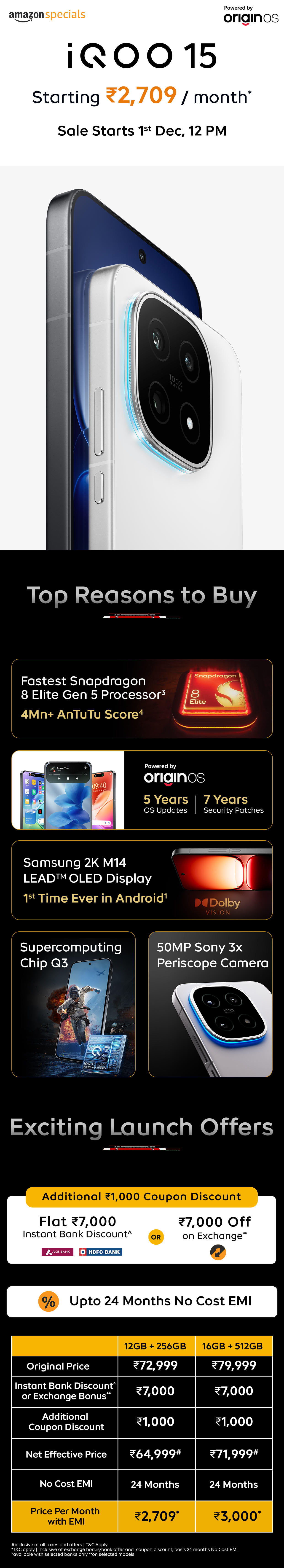 buy iqoo 15 from amazon on discount start 2709 per month