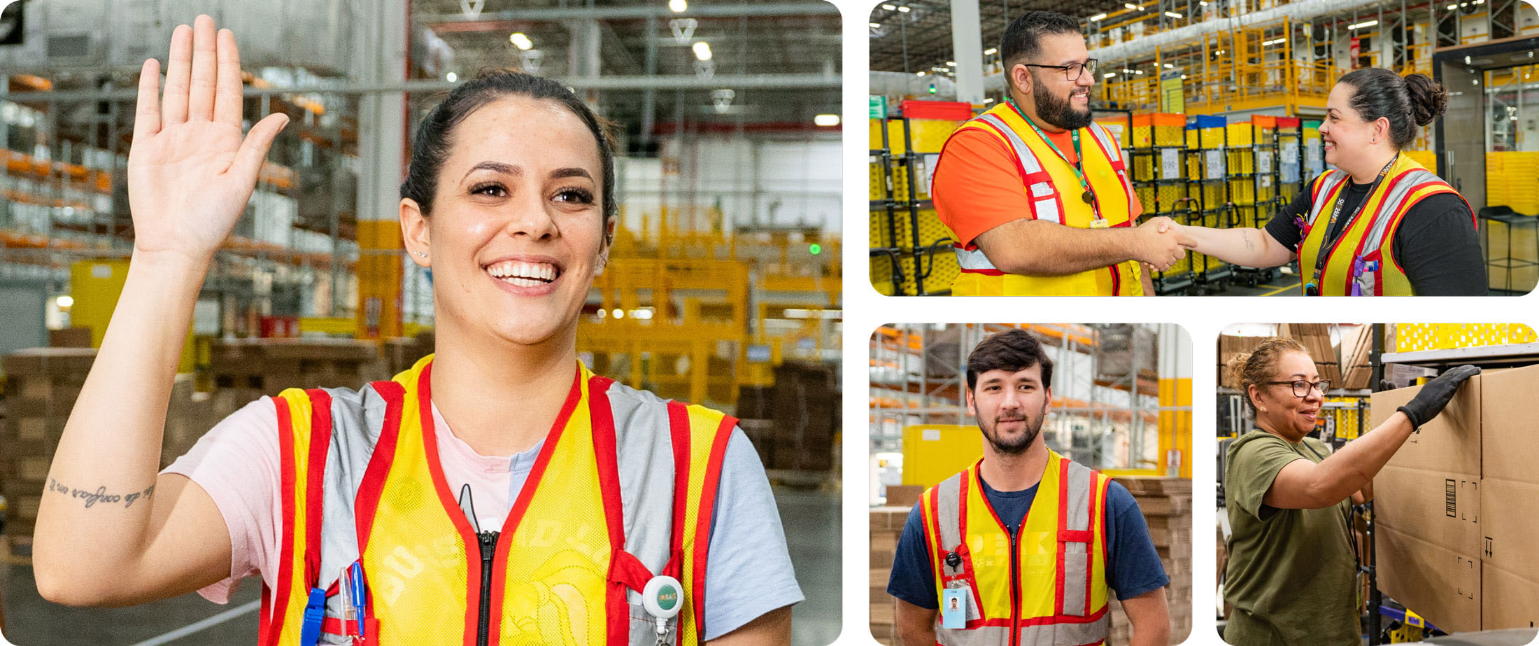 Four images of fulfillment center associates