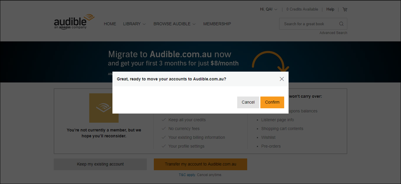 How do I transfer my account to Audible Australia?
