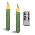 Image of Real Wax LED Flameless Short Taper Candles with Remote, 6.7 Inches Grass Green Candlesticks, Dripless Battery Operated Flame Rustic Primitive Flameless Spring Candles for Home, Pack of 2