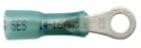 100 Pack - Blue Heat Shrink & Crimp Long Neck Ring Connector - 16-14 Gauge #10 Stud - Strong Crimps for Wire Terminals - Made in USA