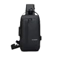 Mochila Transversal Masculina Anti-roubo Com Carregador USB Com Cadeado Pochete Transversal Esportes Viagens Bolsa de Peito à Prova D'água Shoulder Bag (Preta)
