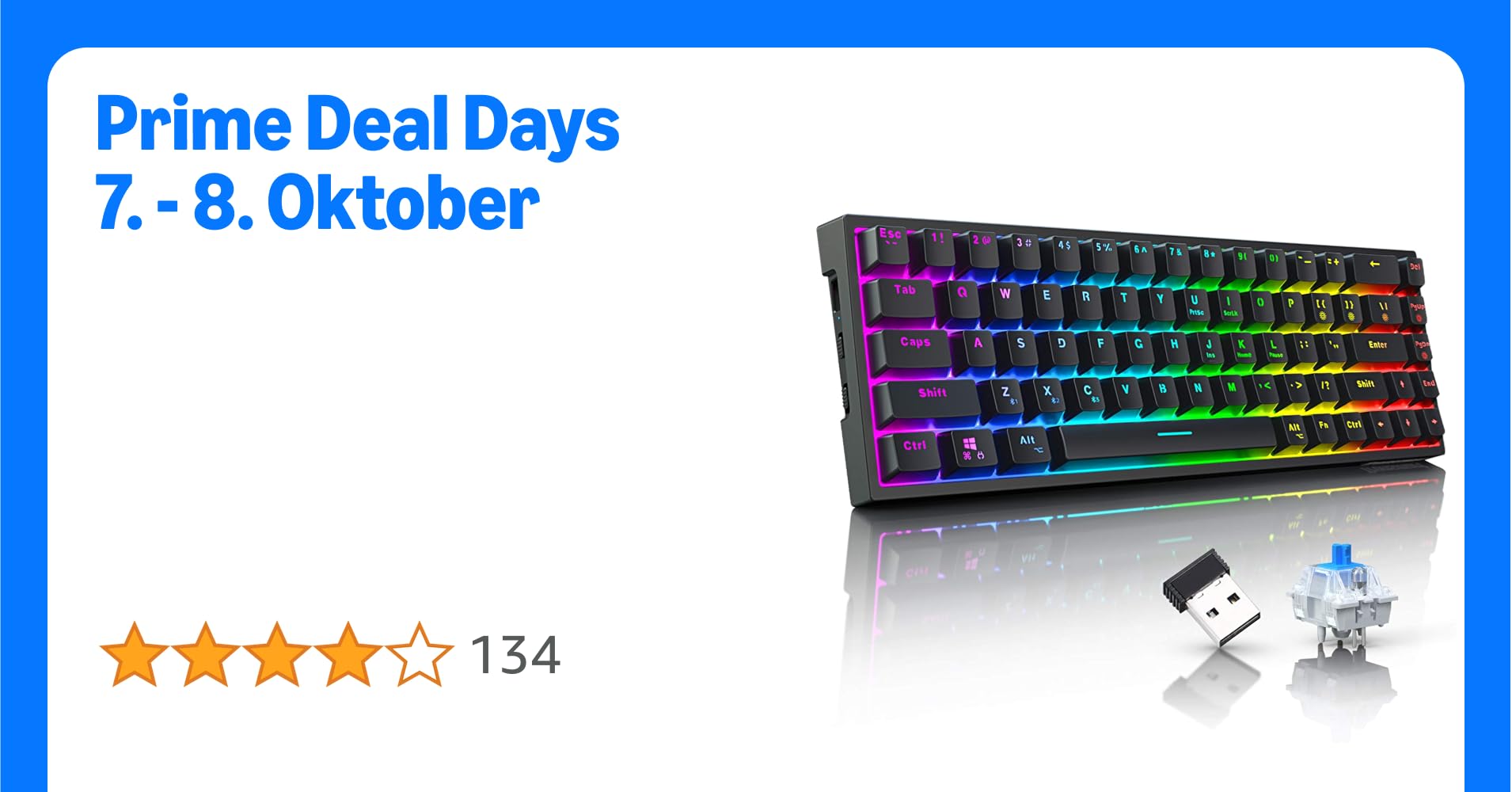 Tronsmart Elite Mechanische Gaming Tastatur, Kabellos & Kabelgebunden mit Bluetooth 5.0 & 2.4GHz Wireless, RGB Beleuchtung, 68 Tasten, QWERTY Layout
