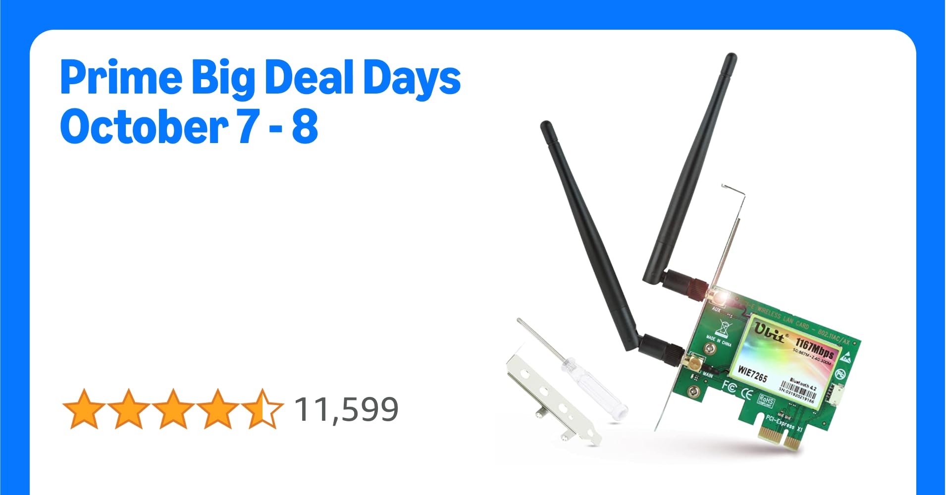 Ubit AC 1200Mbps Wireless WiFi PCIe Card 5GHz/2.4GHz Dual Band PCI Express Network Card with Bluetooth 4.2 and 2×Antenna for Desktop/PC Gaming(WIE7265)