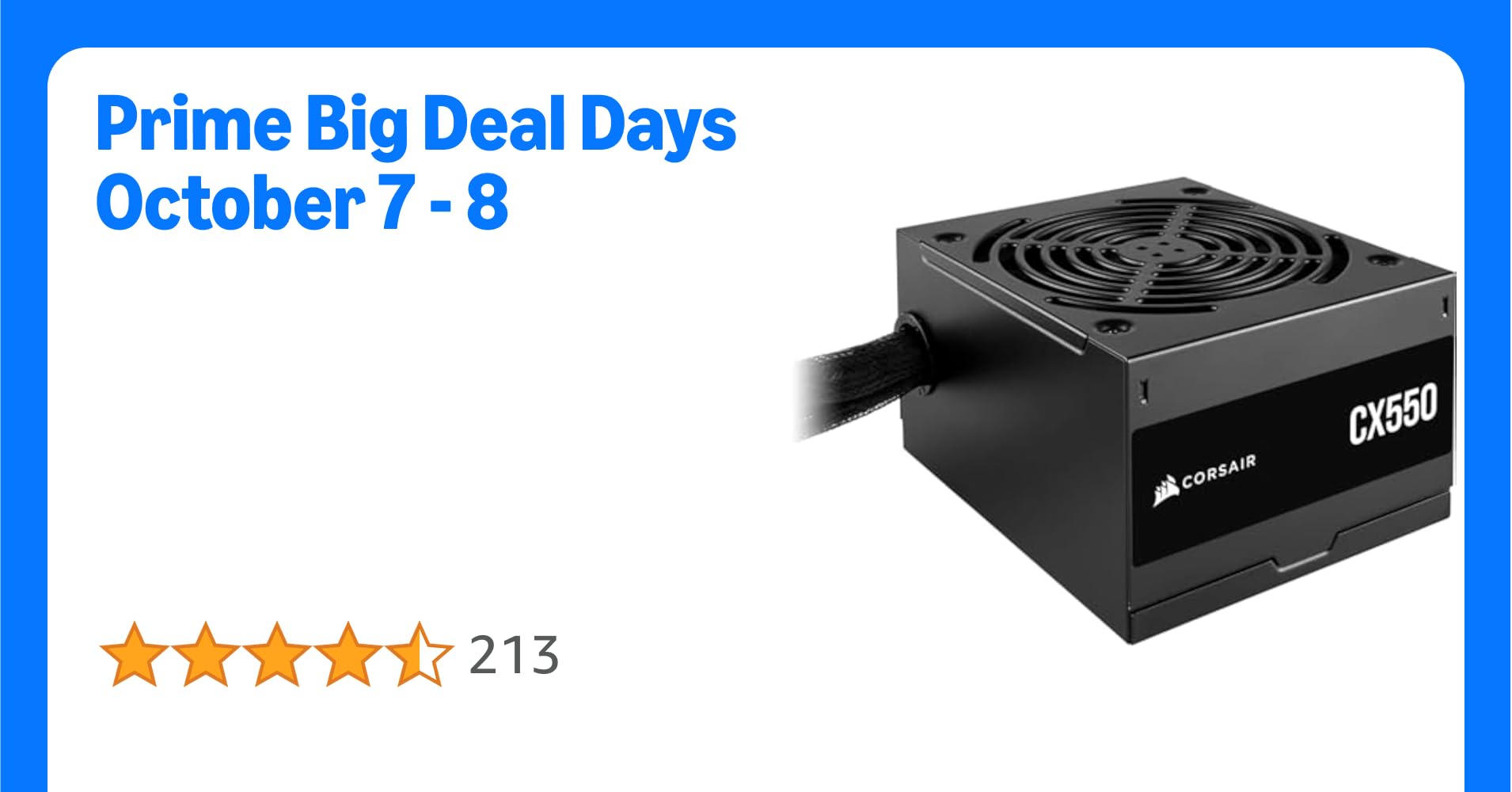 CORSAIR CX550 ATX 550W Power Supply - 80 Plus Bronze Certified - Low Noise - Sheathed Cables - Non-Modular - EU - Black
