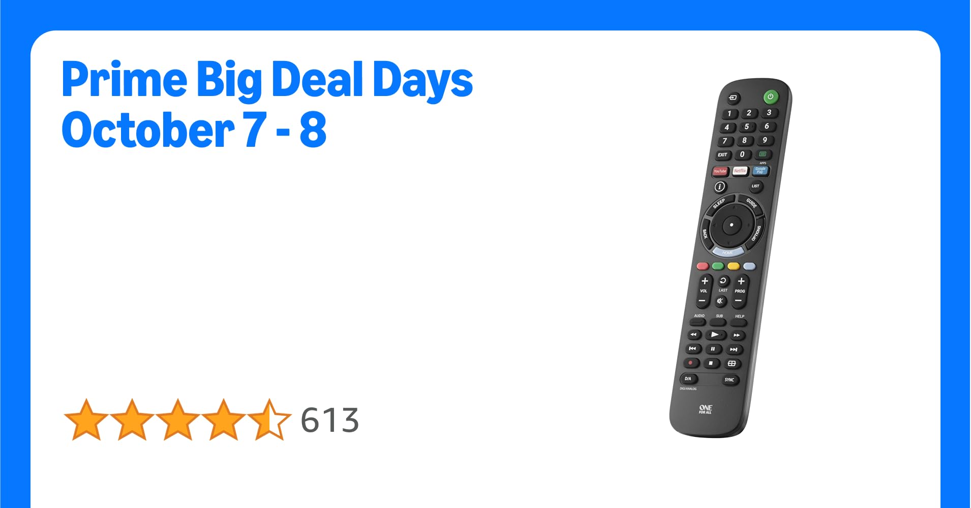One For All Sony TV Replacement remote - Works with ALL Sony TVs - Learning feature -URC4912