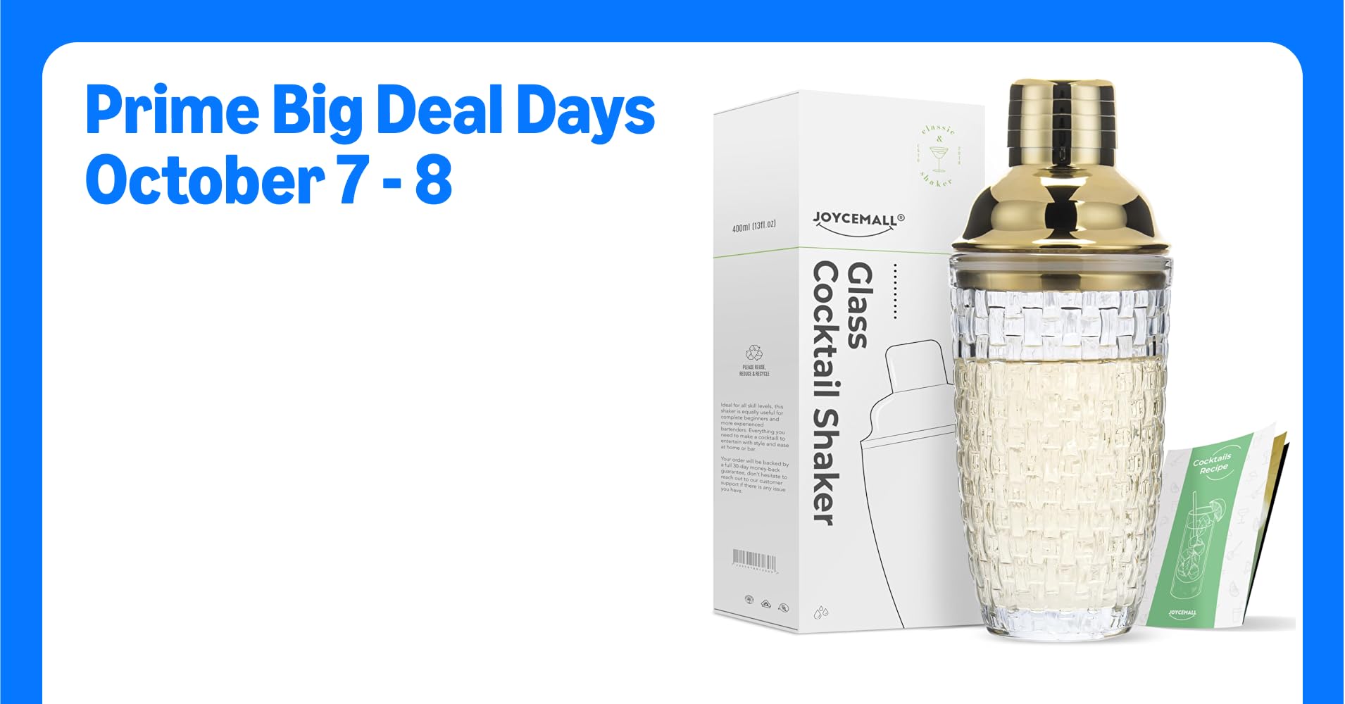 Glass Cocktail Shaker Kit, JOYCEMALL 13 Ounce ...