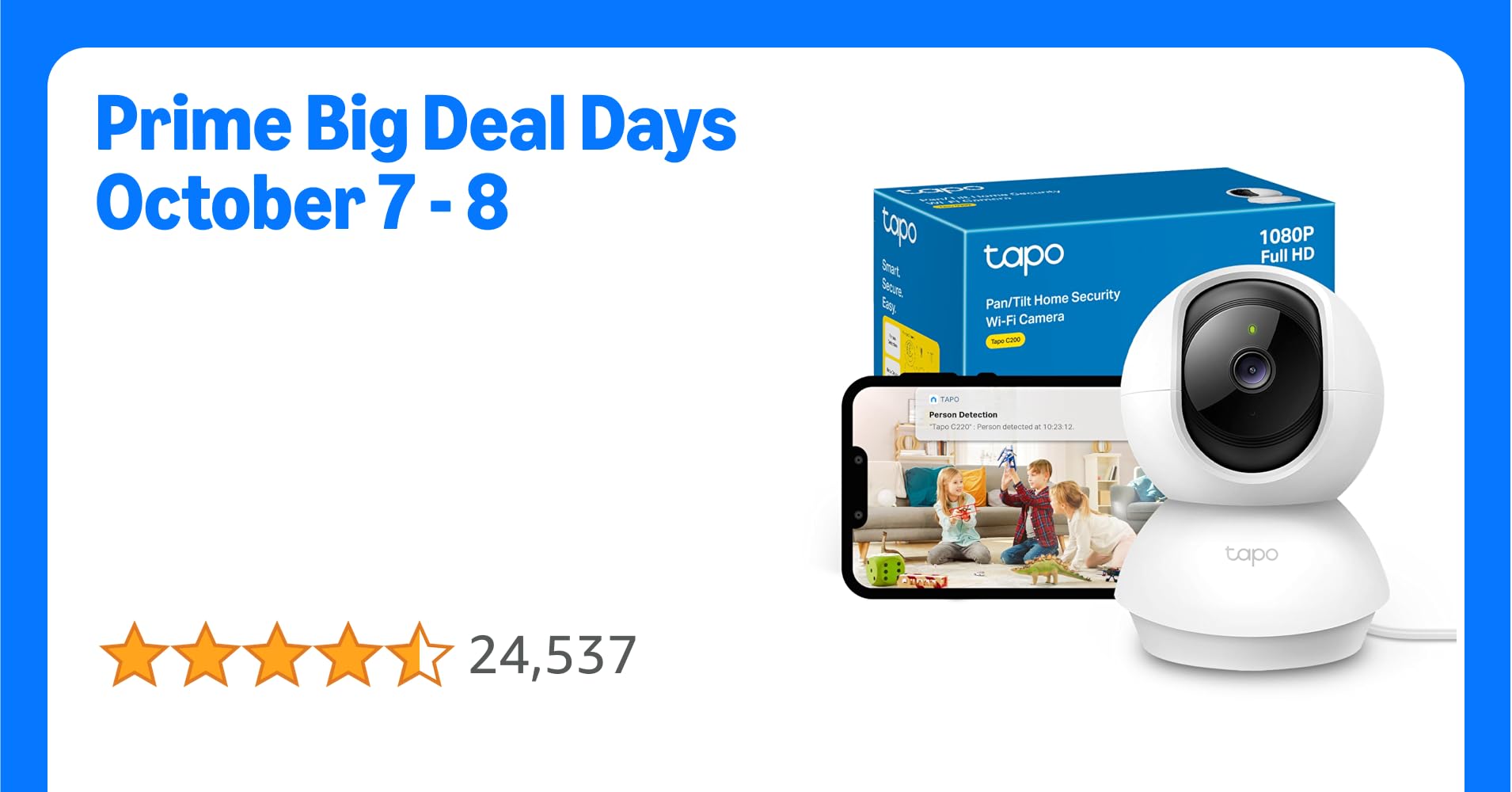 Tapo C200 1080p Pan/Tilt Indoor Camera, Baby Monitoring, Motion Detection, Customizable Privacy Mode, 2-Way Audio, Night Vision, Cloud and Local Storage, Works With Alexa and Google, No Monthly Fee