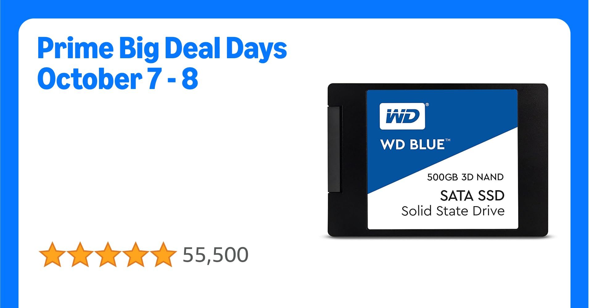 Western Digital WDS500G2B0A WD Blue 3D NAND Internal SSD 2.5 Inch SATA, 500 GB, Solid State Hard Drive
