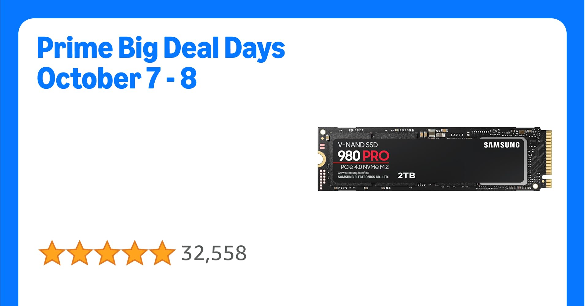 Samsung 980 PRO M.2 NVMe SSD (MZ-V8P2T0BW), 2 TB, PCIe 4.0, 7,000 MB/s Read, 5,000 MB/s Write, Internal Solid State Drive