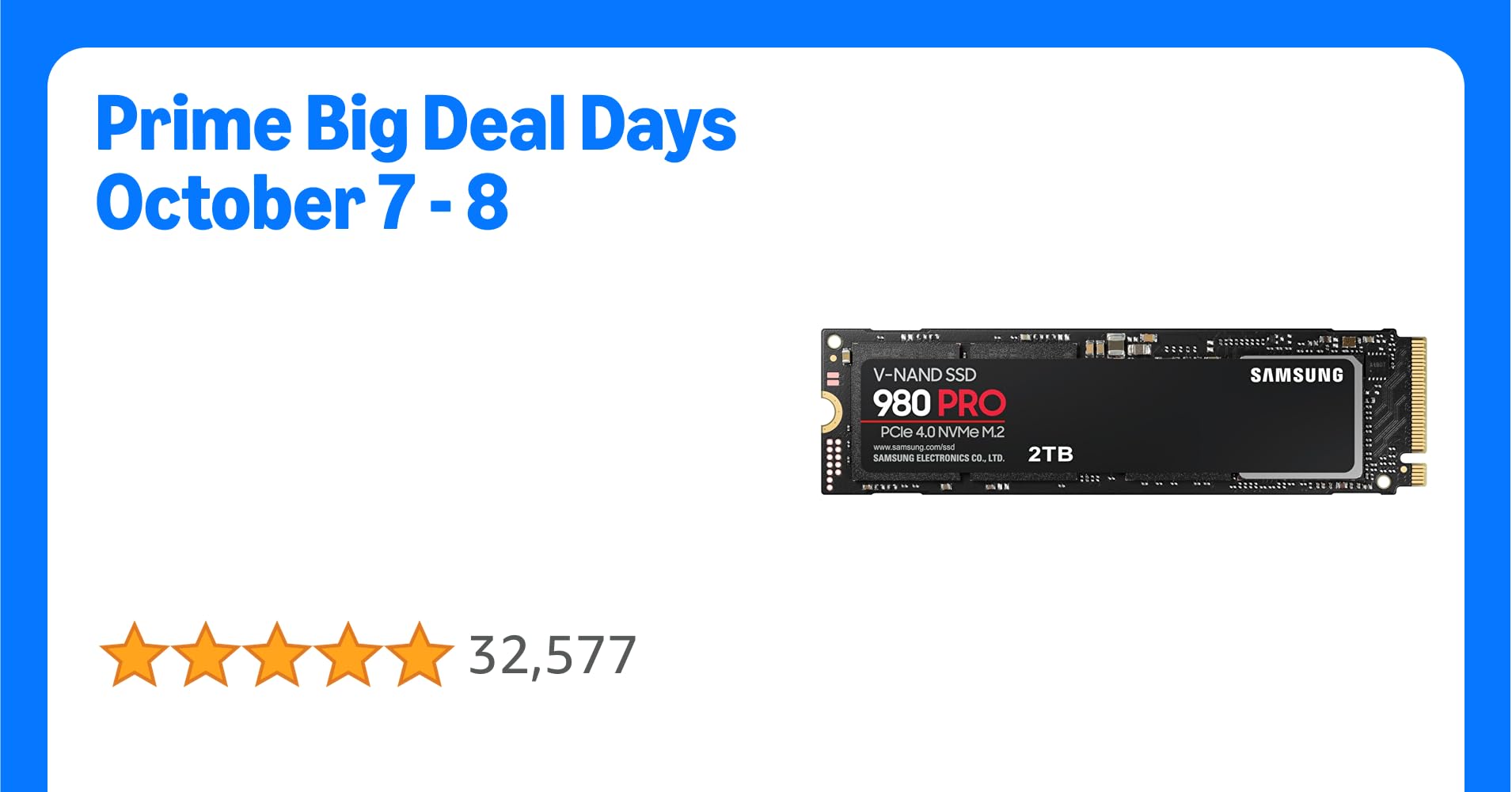 Samsung 980 PRO M.2 NVMe SSD (MZ-V8P2T0BW), 2 TB, PCIe 4.0, 7,000 MB/s Read, 5,000 MB/s Write, Internal Solid State Drive