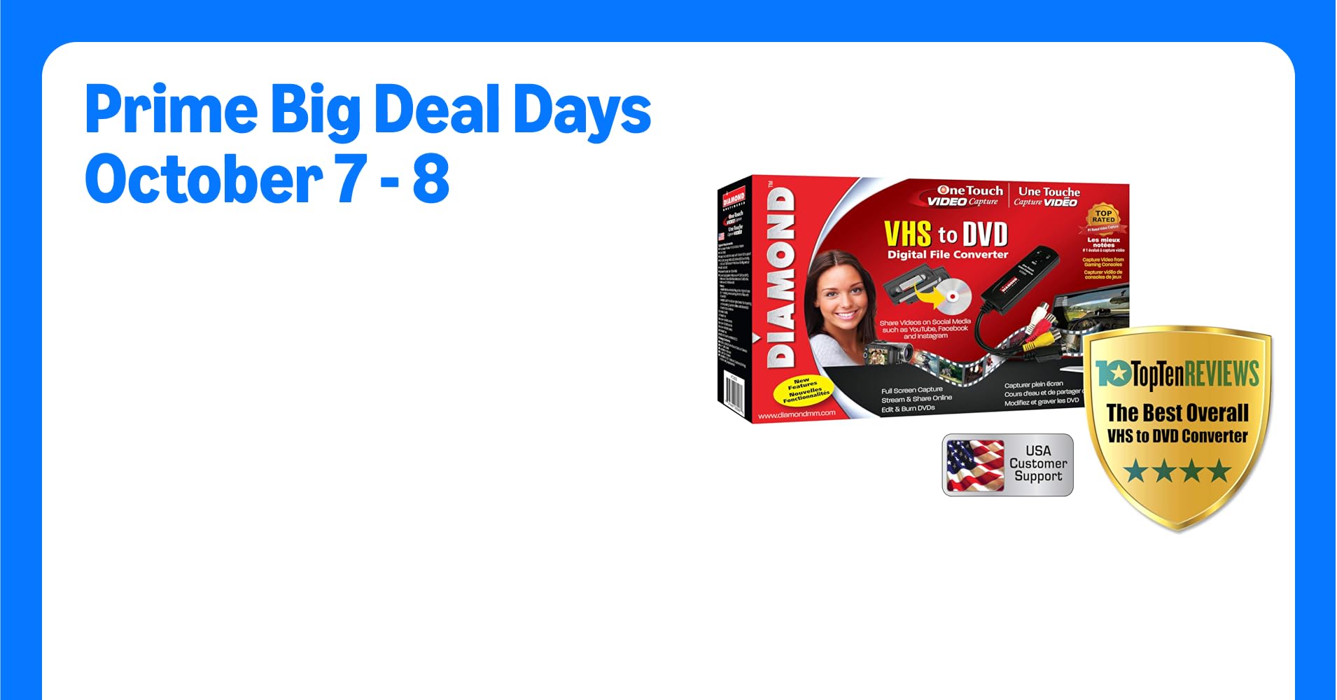 Diamond Multimedia VC500 One Touch VHS to Digital File, DVD Converter with Easy to use Software, Convert, Edit and Save For Win7,8,10,11