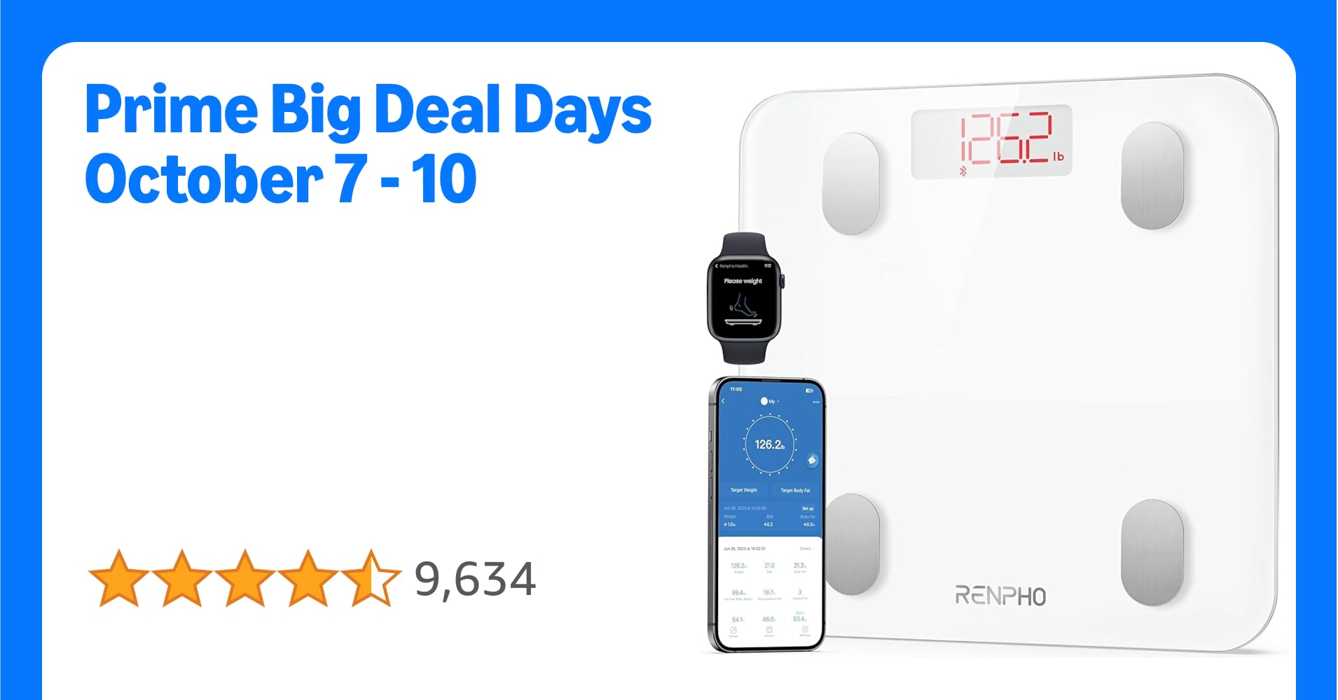 RENPHO Bluetooth Body Weight Scale Smart Digital Bathroom Scale, Weighing Body Fat Scale with Smartphone APP, 396 lbs/180 kg (White), Elis 1