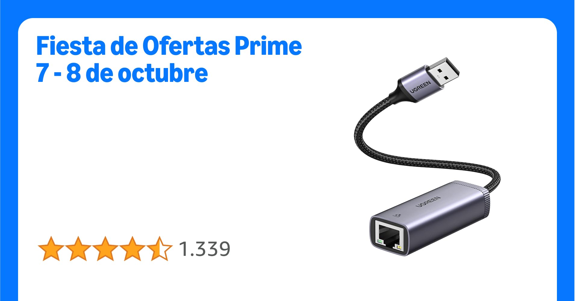UGREEN Adaptador USB a Ethernet, Adaptador de Red USB 3.0 a RJ45 Gigabit LAN Tarjeta de Red 1000 Mbps con Cables de Nylon Compatible con MacBook Pro Air, Switch, Xiaomi Mi Box S/ 3/2, Raspberry Pi4