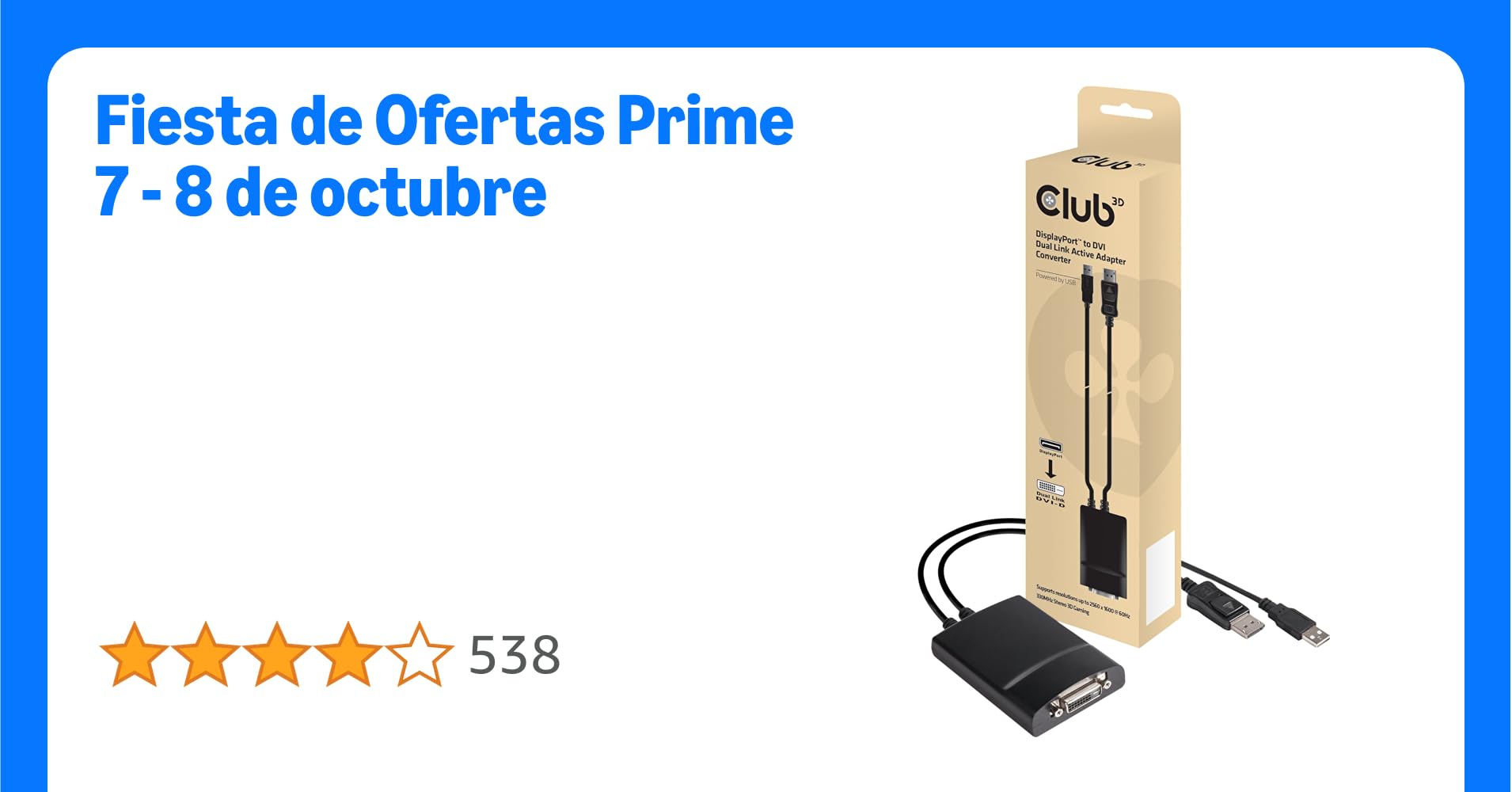 Club 3D CAC-1051 - Adaptador DVI a DisplayPort (330 MHz)