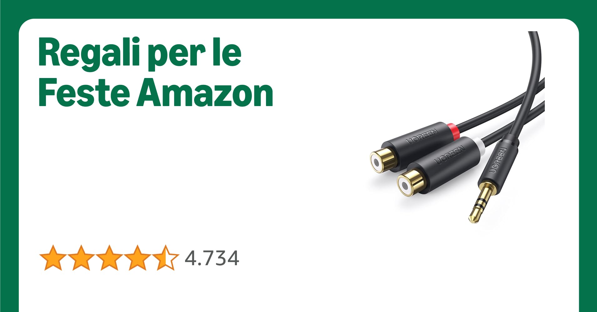 Ugreen Stereo 3.5mm Jack Maschio a 2 RCA Femmina Cavo Audio 20cm per iPod, iPhone, iPad, Smartphone, Tablet e MP3 player, MP3, Home Cinema