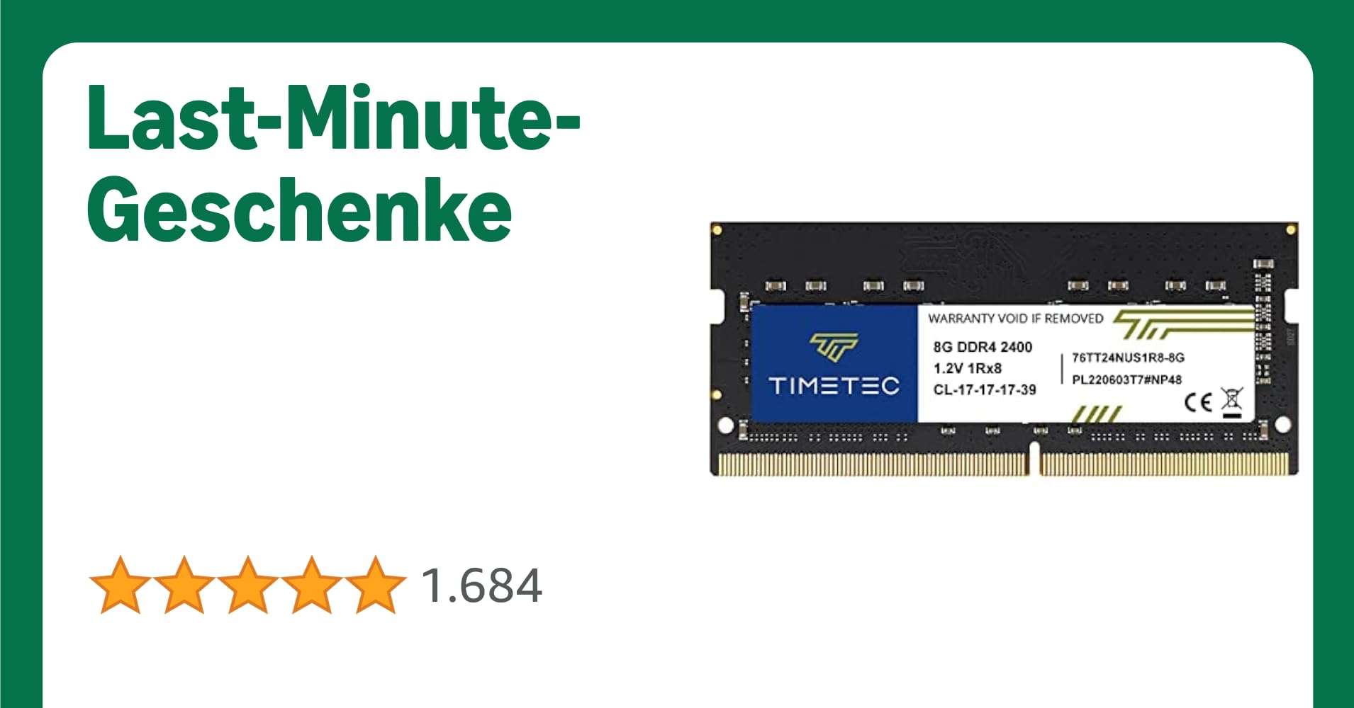 Timetec 8GB DDR4 2400MHz (DDR4-2400) PC4-19200 (PC4-2400T) Non-ECC Unbuffered 1.2V CL17 1Rx8 Single Rank 260 Pin SODIMM Laptop Notebook PC Computer Speicher RAM Modul Upgrade (8GB) Timetec 8GB DDR4 2400MHz (DDR4-2400) PC4-19200 (PC4-2400T) Non-ECC Unbuffered 1.2V CL17 1Rx8 Single Rank 260 Pin SODIMM Laptop Notebook PC Computer Speicher RAM Modul Upgrade (8GB)