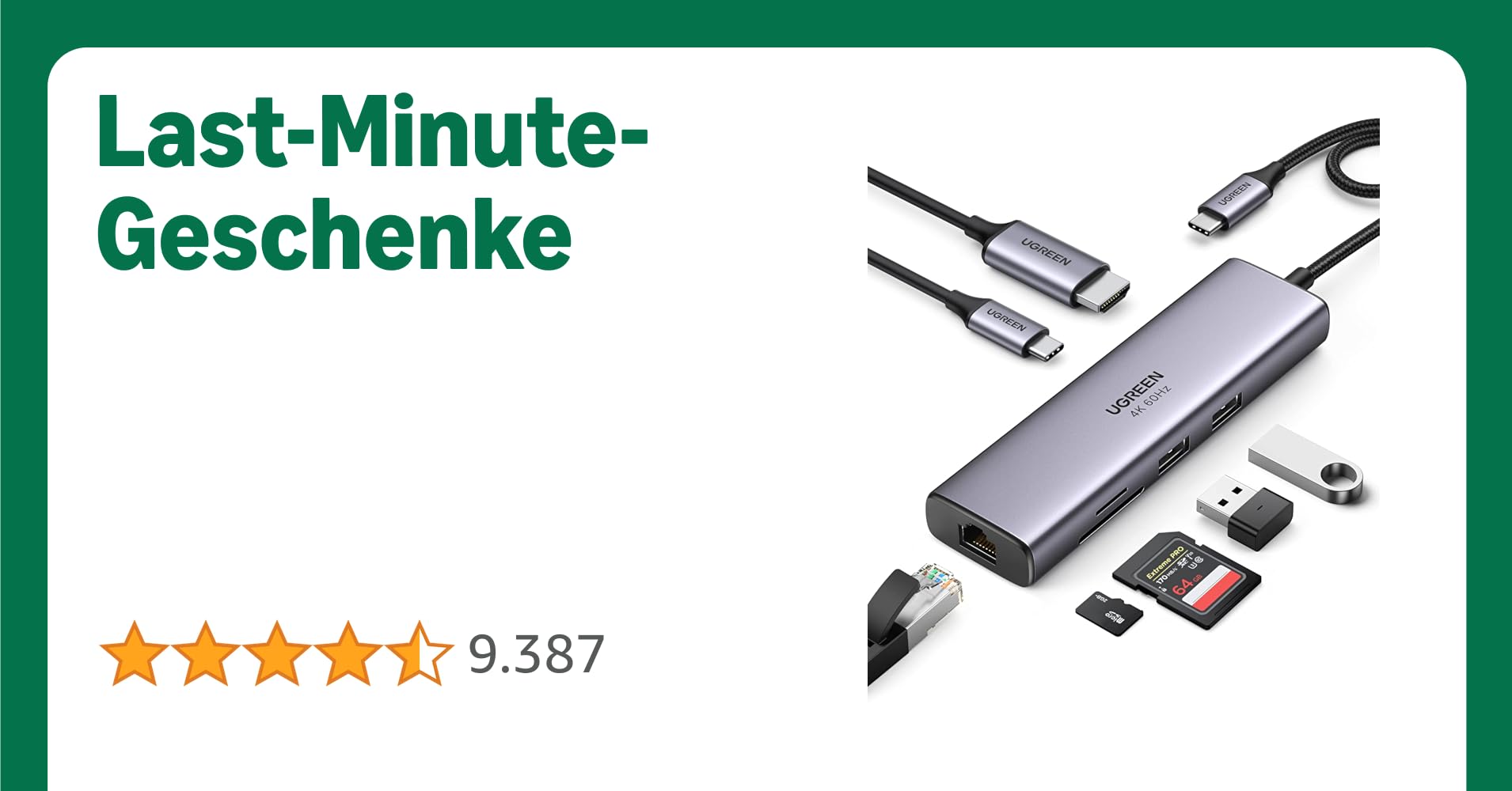 UGREEN Revodok 107 USB C Hub Ethernet 7 in 1 Dock mit 4K 60Hz HDMI, LAN RJ45, PD 100W, SD/TF, 2 USB 3.0 Kompatibel mit iPhone 17/16, Mac mini M4, MacBook Pro/Air, iPad Pro, Surface Pro 7, iMac usw.