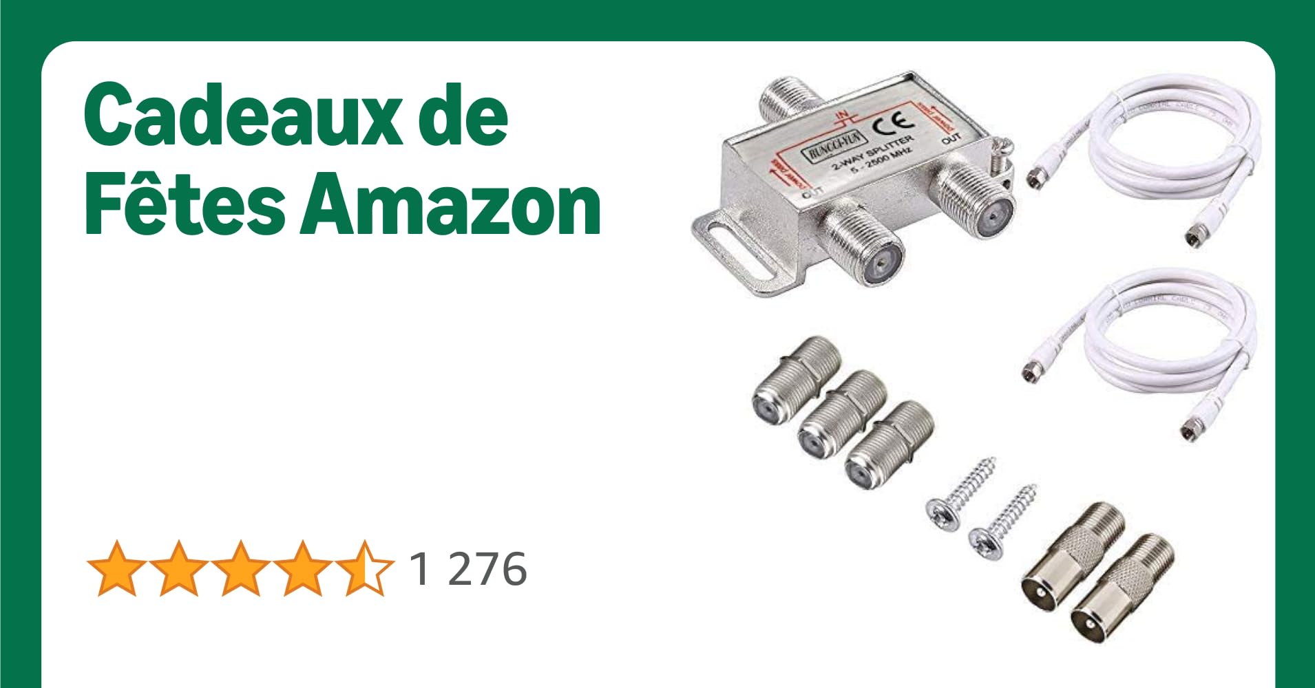 RUNCCI-YUN 2-Voies Répartiteur Satellite 5-2500 MHz TV CATV à Large Bande Splitters avec 2 * 1,5m Câble Coaxial de Fiche F pour Sky Box Telewest Eurovox Starview Dreambox RUNCCI-YUN 2-Voies Répartiteur Satellite 5-2500 MHz TV CATV à Large Bande Splitters avec 2 * 1,5m Câble Coaxial de Fiche F pour Sky Box Telewest Eurovox Starview Dreambox