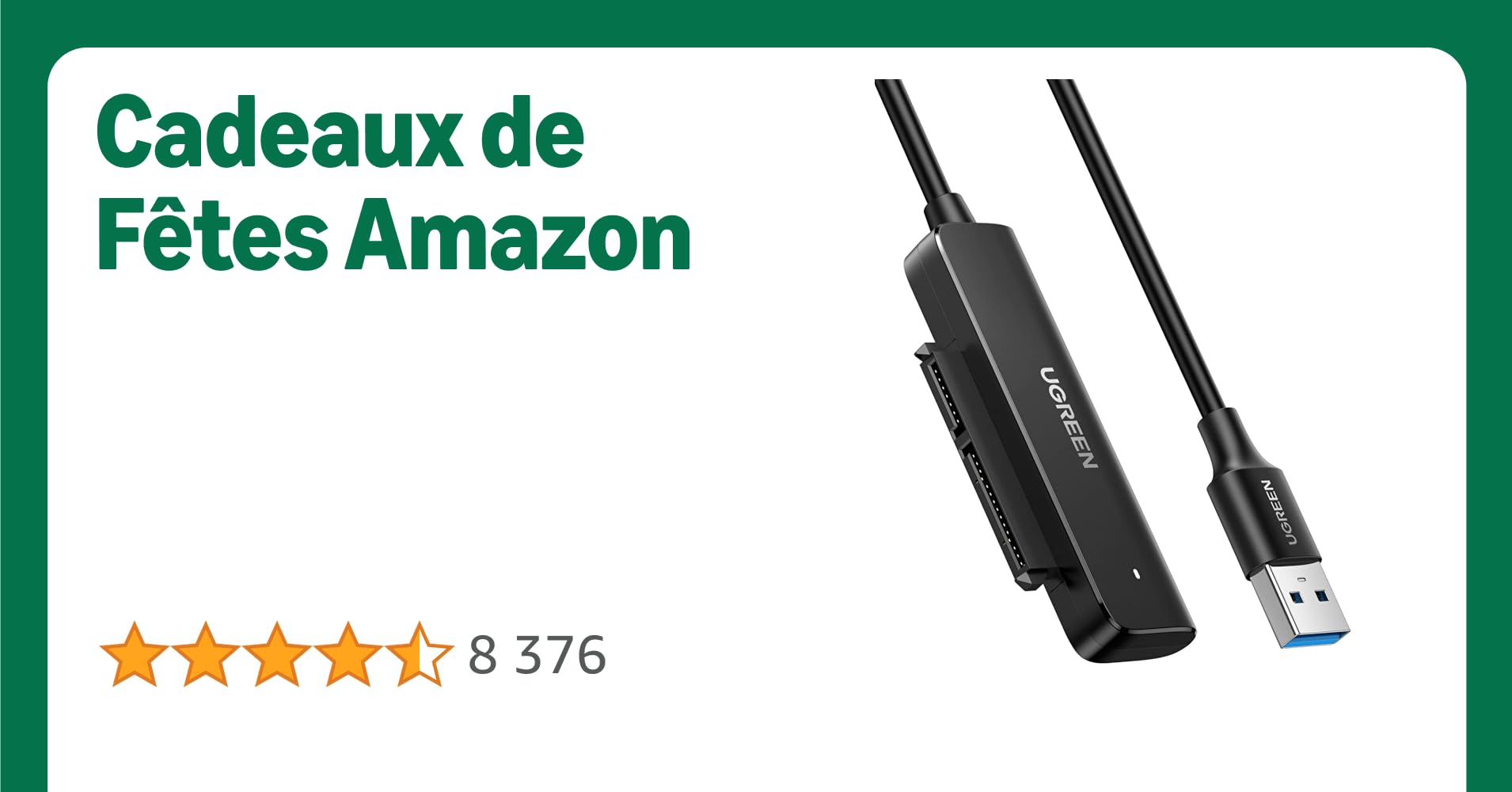UGREEN Câble SATA USB 3.0 Adaptateur SATA USB pour SSD et Disques Durs 2,5 Pouces Lecteur Disque Dur Externe Supporte UASP Trim Smart, Compatible avec Windows Mac OS Chrome OS Linux 0,5 M