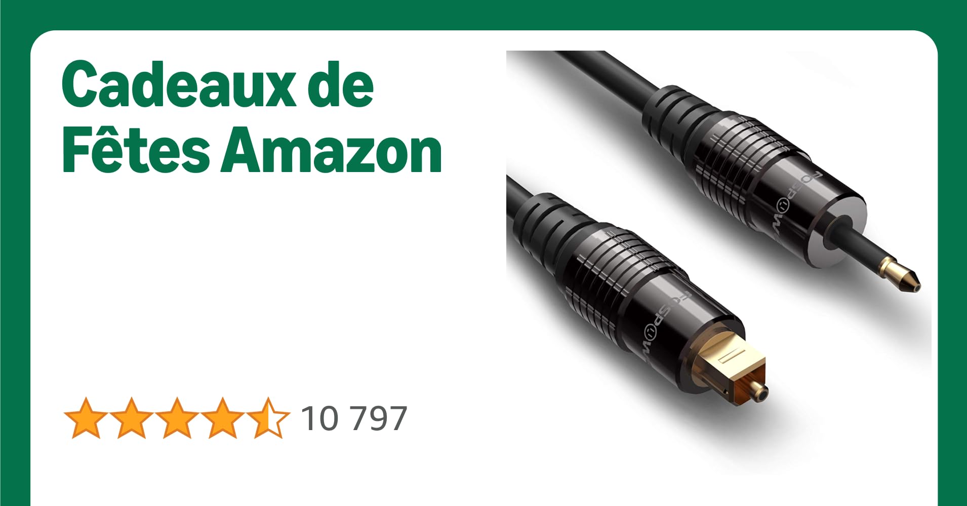 FosPower - Câble Optique Audio Numérique 3m - Mini Toslink 3,5mm vers Jack 3,5mm - Connecteurs Plaqués Or 24K, S/PDIF - Cable Optique Audio Compatible TV, Barre de Son, Amplificateur, Hi-Fi FosPower - Câble Optique Audio Numérique 3m - Mini Toslink 3,5mm vers Jack 3,5mm - Connecteurs Plaqués Or 24K, S/PDIF - Cable Optique Audio Compatible TV, Barre de Son, Amplificateur, Hi-Fi