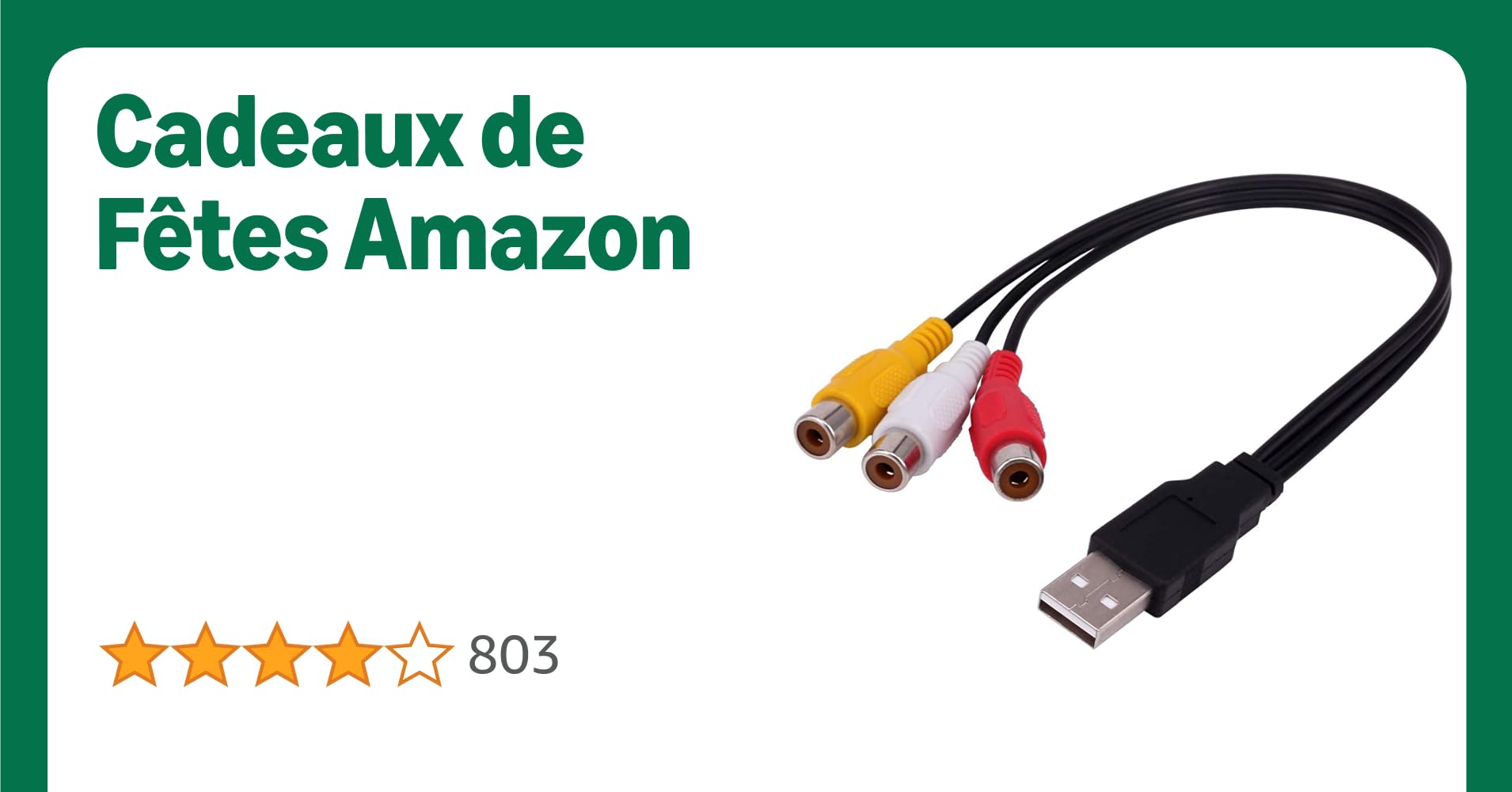 POFET Câble Adaptateur USB vers 3 RCA AV - USB mâle vers 3 RCA Femelles (Rouge/Blanc/Jaune), 0,3 m