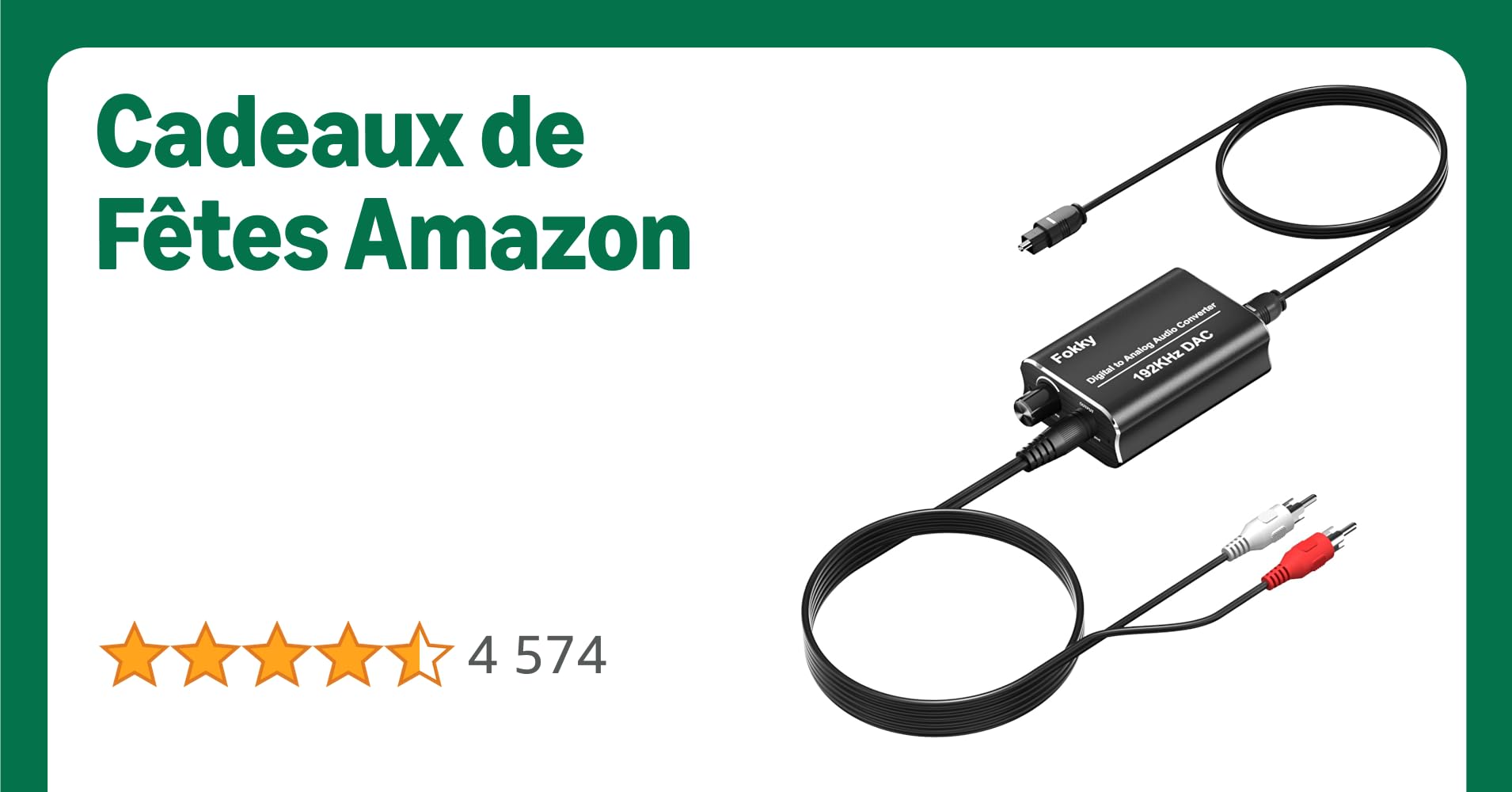 DAC Audio Avec Cable Audio Optique,Fokky 192kHz Convertisseur Numérique Analogique, Optique Toslink vers RCA Adaptateur Audio, pour PS3,PS4, Xbox,HDTV,Blu-ray DAC Audio Avec Cable Audio Optique,Fokky 192kHz Convertisseur Numérique Analogique, Optique Toslink vers RCA Adaptateur Audio, pour PS3,PS4, Xbox,HDTV,Blu-ray