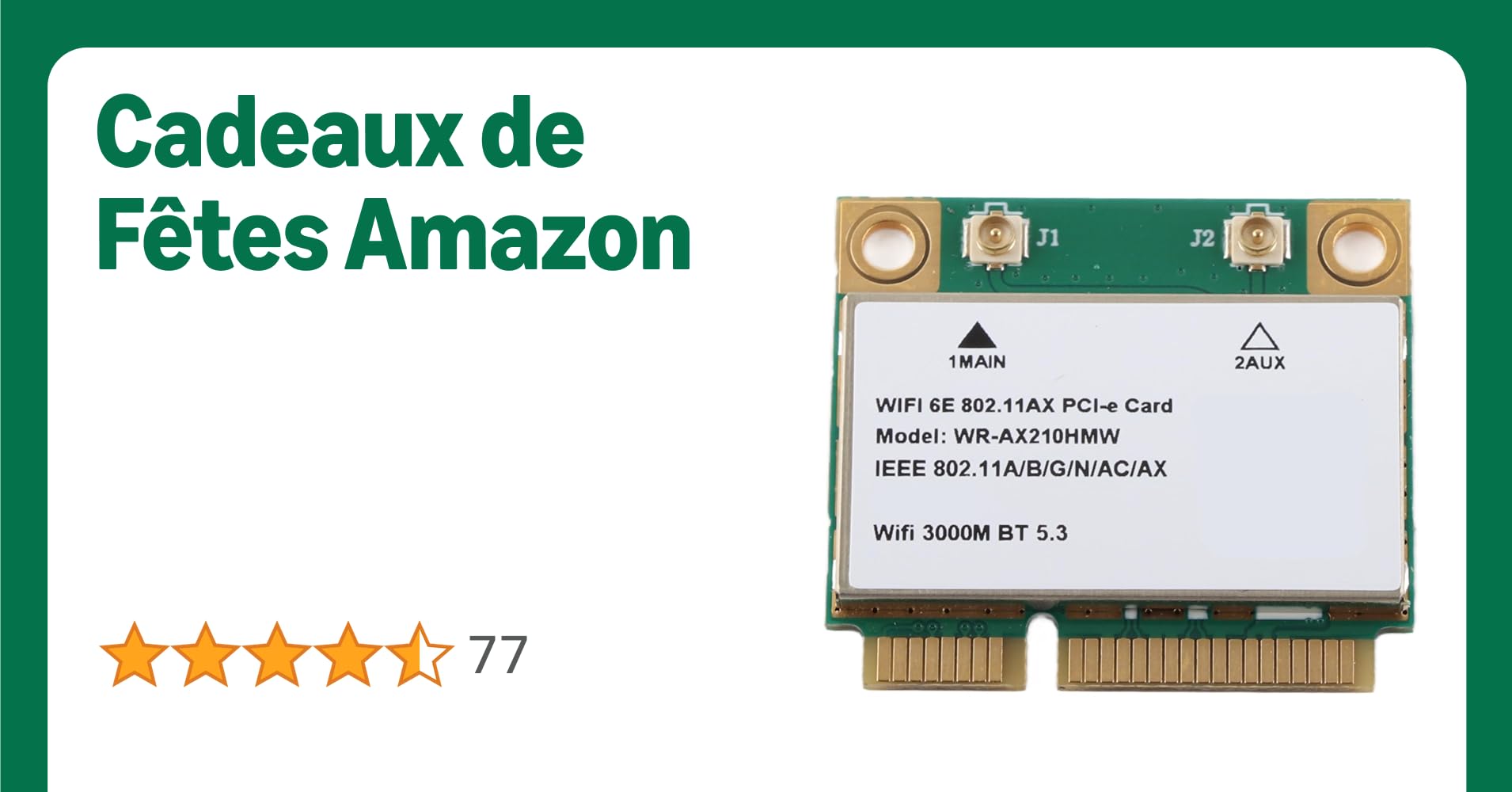 Carte WiFi AX210HMW, Module sans Fil Wi-FI 6E 5374M Extensible Jusqu'à 6 GHz MU-MIMO Carte Réseau Interne Tri-Bande avec Bluetooth 5.3, Carte Réseau sans Fil Mini PCIE Carte WiFi AX210HMW, Module sans Fil Wi-FI 6E 5374M Extensible Jusqu'à 6 GHz MU-MIMO Carte Réseau Interne Tri-Bande avec Bluetooth 5.3, Carte Réseau sans Fil Mini PCIE