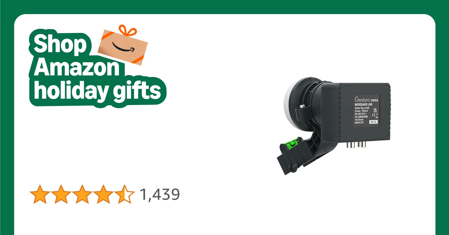 GeoSync Wideband LNB for Satellite Dish Freesat 4K HD SKY Q TV Satellite Receiver Feed Horn Design with Spirit Level Bracket