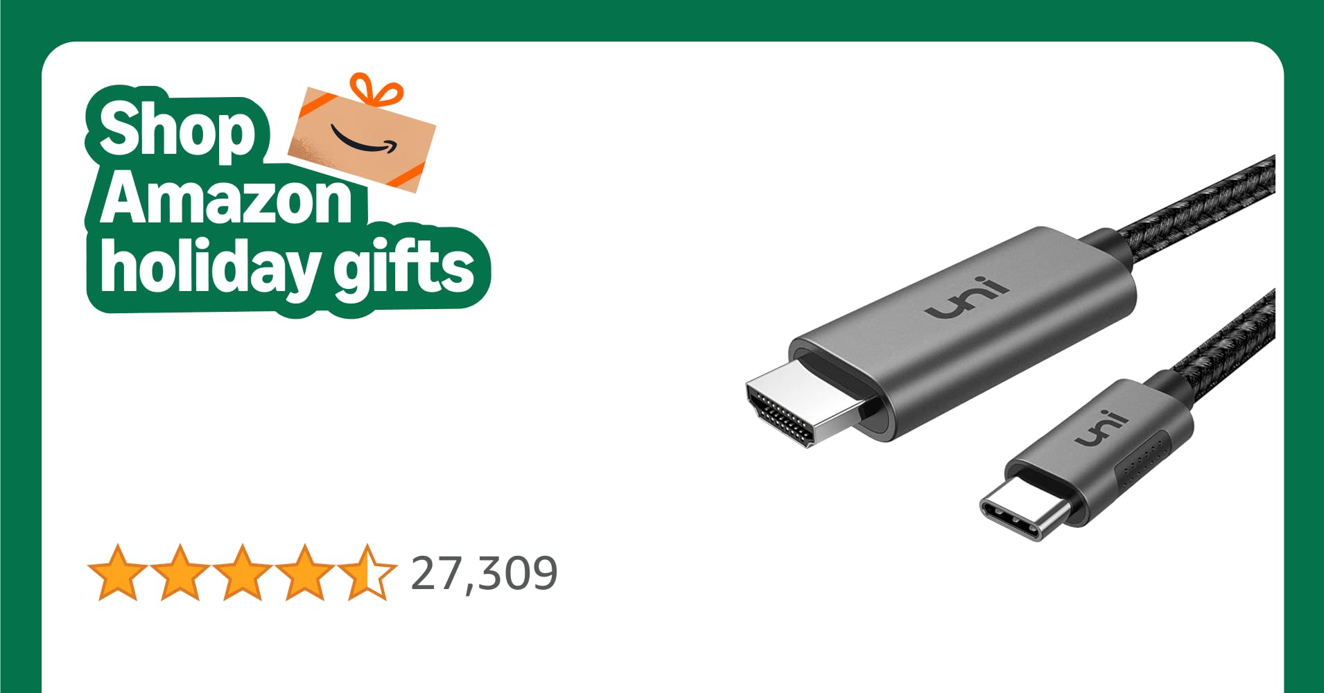 uni USB C to HDMI Cable (4K@60Hz, 2K@120Hz) Type-C to HDMI 2.0 [Thunderbolt 4/3 Compatible] for MacBook Pro/Air, iPhone 17 16 15, iPad Pro, Surface Pro, Pixel Book, Galaxy S10, and More-Grey-1.8m