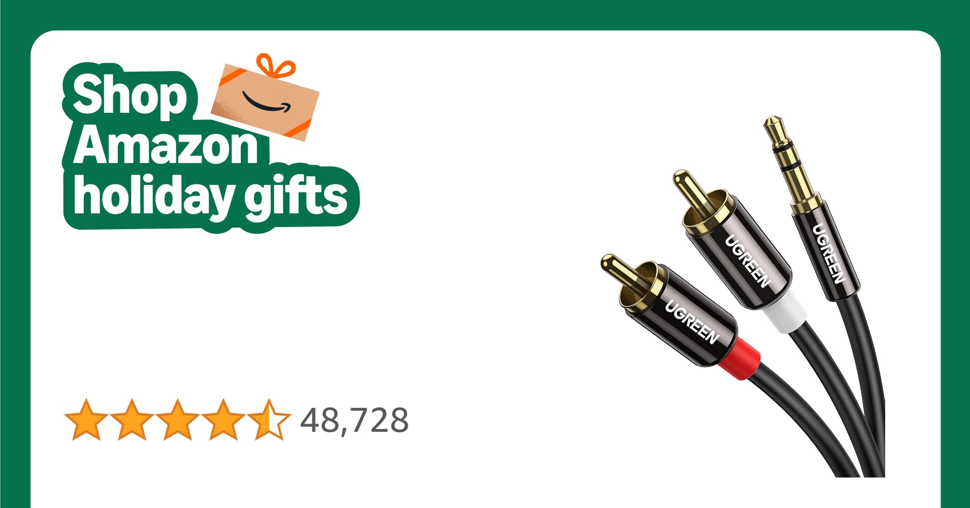 UGREEN RCA to 3.5mm Cable Phono Mini Jack Stereo Lead Gold-plated Red and White Aux Headphone Cord RCA Audio Y Splitter Compatible with Hi-Fi Amplifier Speaker DJ Controller Turntable TV Car Phone(2M)