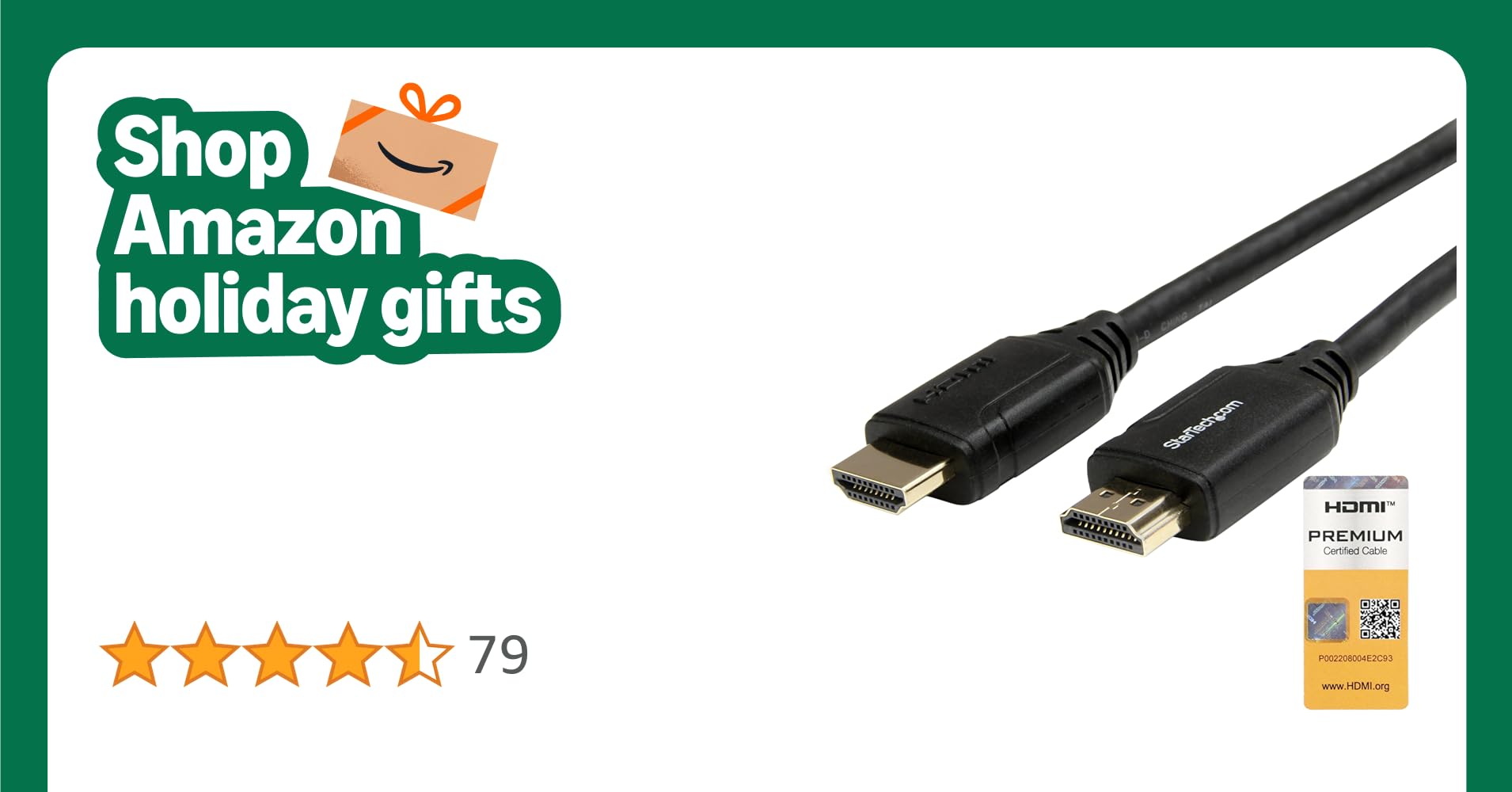 StarTech.com 1m 3 ft Premium High Speed HDMI Cable with Ethernet - 4K 60Hz - Premium Certified HDMI Cable - HDMI 2.0 - 30AWG (HDMM1MP)