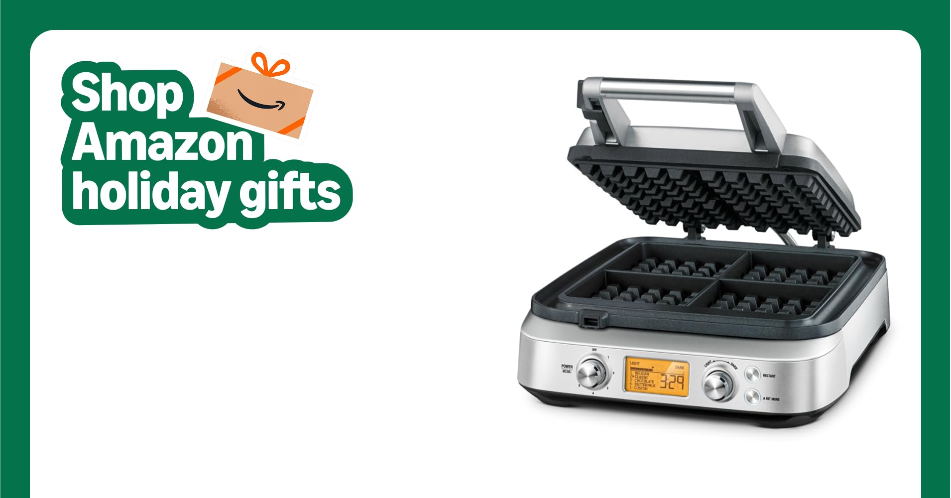 Digital display of the Breville Smart Waffle Pro showing cooking settings