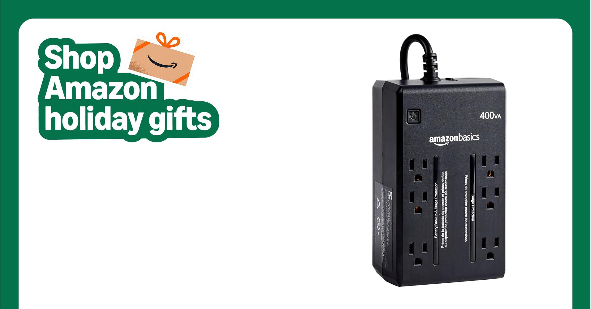 Amazon Basics UPS Battery Backup & Surge Protector 400VA/255W, 6 Outlets, Standby Uninterruptible Power Supply, for Power Outage Protection, Compact, Black Amazon Basics UPS Battery Backup & Surge Protector 400VA/255W, 6 Outlets, Standby Uninterruptible Power Supply, for Power Outage Protection, Compact, Black