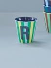 Rice Melamin Becher medium gestreift mit Buchstaben, Modell für Jungen blau/grün/mint- Töne, Größe 9 x 9 cm (R Junge)