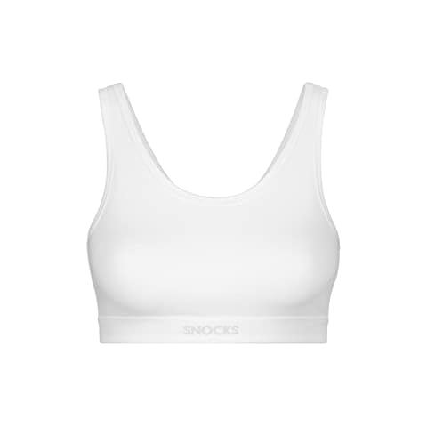 Snocks Women's Bustier Soft Organic Cotton Non-Wired Sports Bra (L, White) Cover